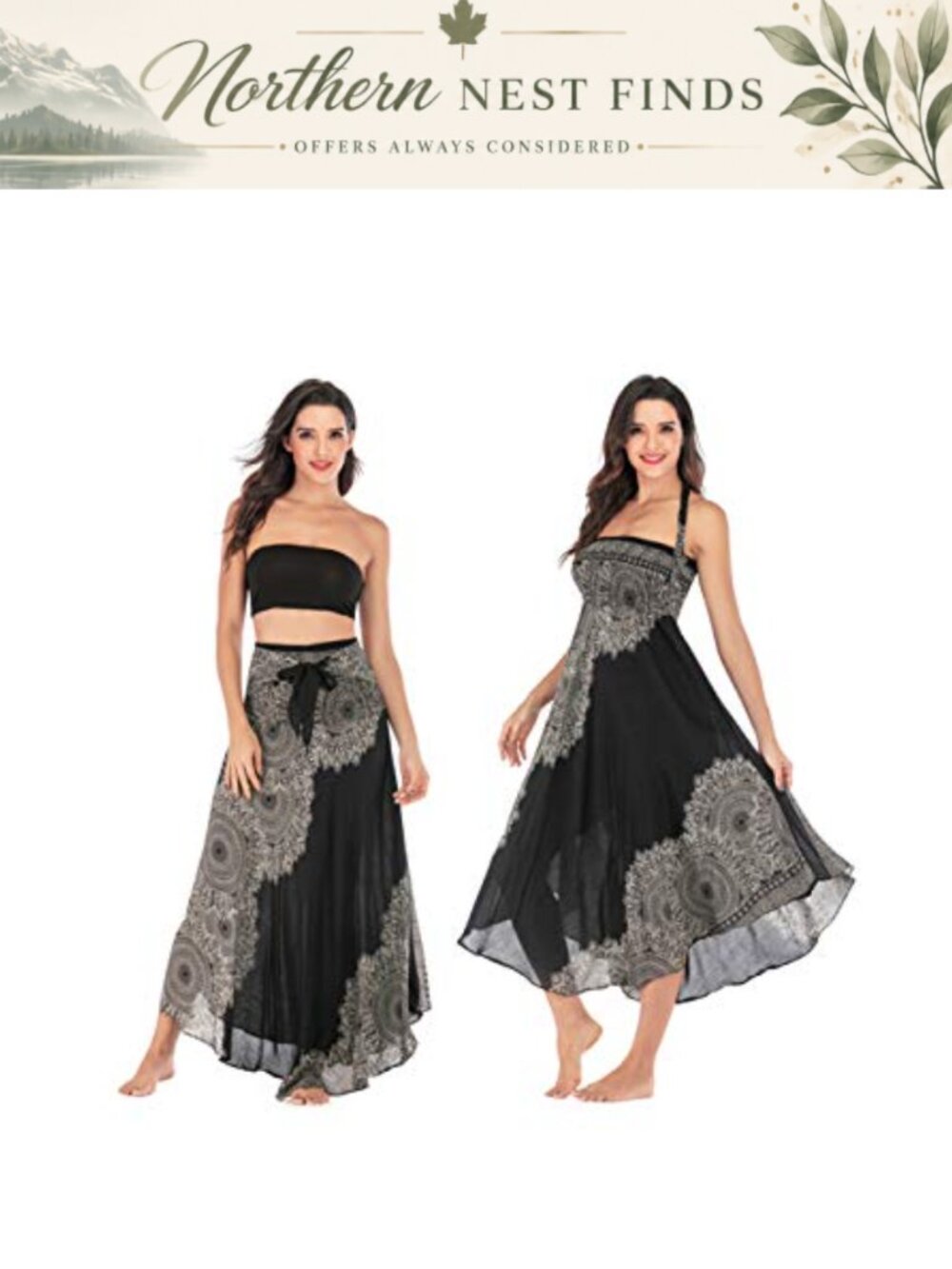 Bohemian Maxi Skirt Halter Floral Beach Dress Cover Up Rayon